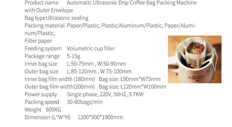 Filter drip coffee bag packaging machine